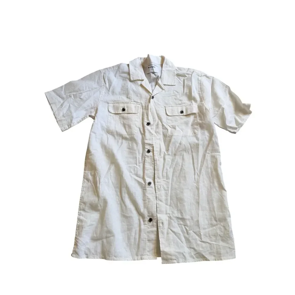 Old Navy Boys' White Linen Blend Button-Down Shirt XL